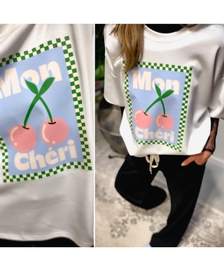 TEE SHIRT "MON CHERI" OVERSIZE BLANC