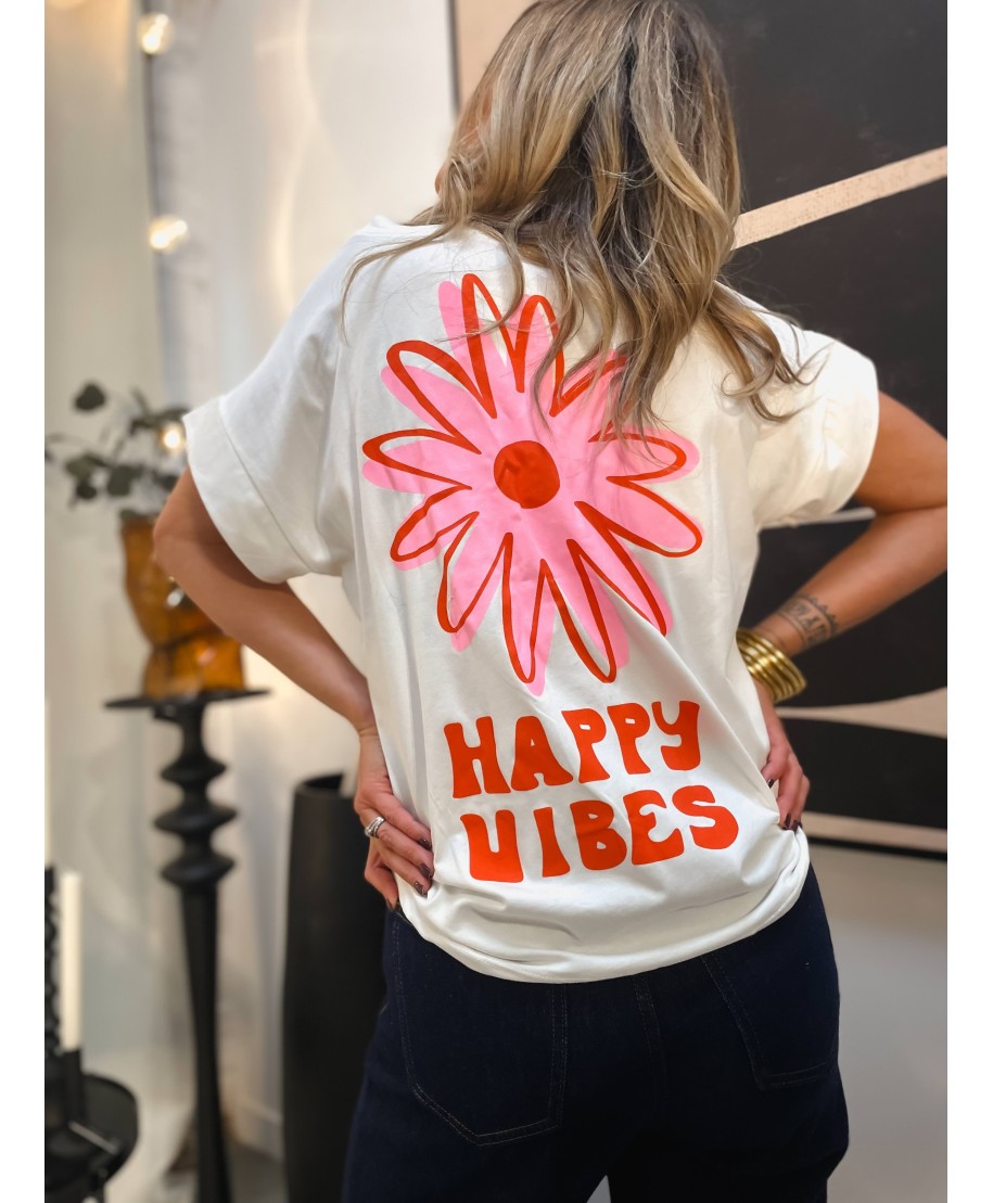 T-shirt Blanc 'Happy Vibes' | Zélie m'a dit