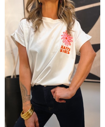 T-shirt Blanc 'Happy Vibes' | Zélie m'a dit