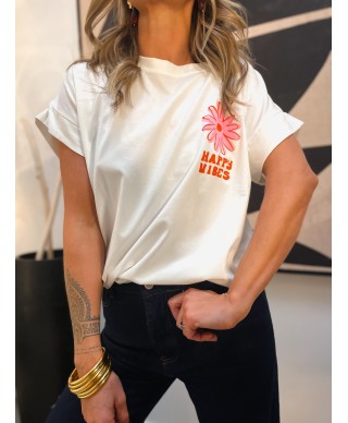 T-shirt Blanc 'Happy Vibes' | Zélie m'a dit